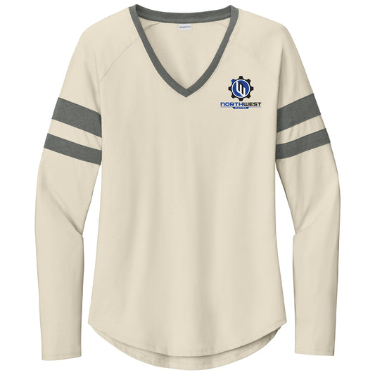 Sport-Tek Women's Halftime Stripe Long Sleeve V-Neck Tee